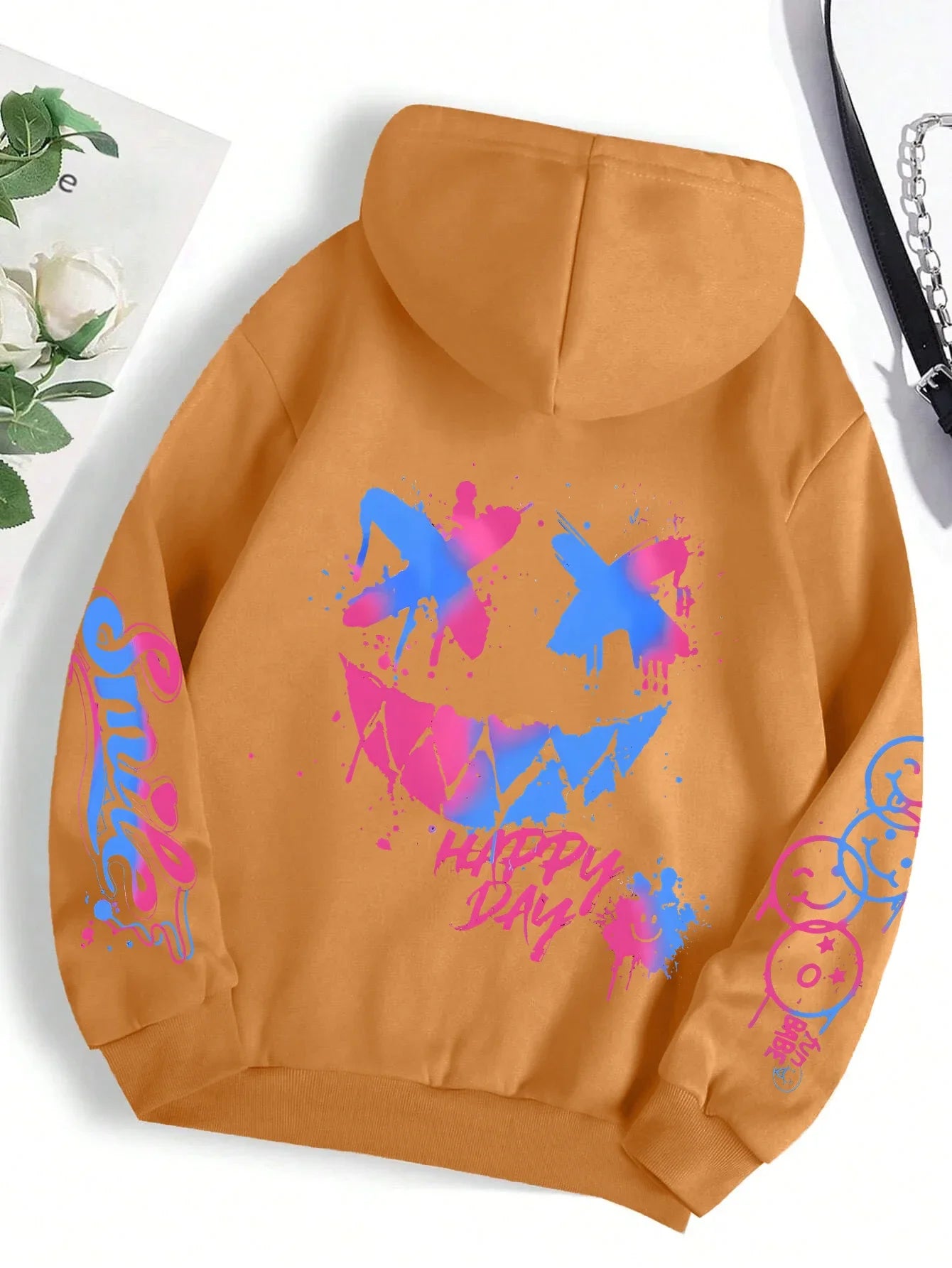 Happy Day Graffiti Print men&Women Hoodie Street Hip Hop Hoody Hoodies Clothes