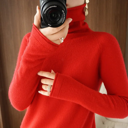 Autumn Winter Women Sweaters Turtleneck Long Sleeve Solid Slim Fit Basic Knit Tops Warm Bottoming Shirts High Strecth Pullovers