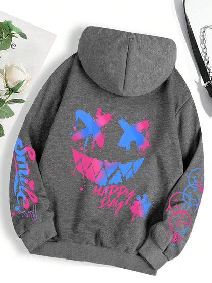 Happy Day Graffiti Print  men&Women Hoodie Street Hip Hop Hoody  Hoodies  Clothes