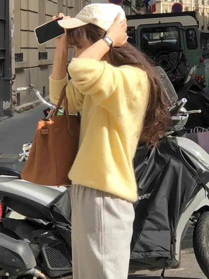 2025 Autumn/Winter New Women's Sweater 100% Wool Women's Knitted Hoodie Solid Color Casual Women's Top