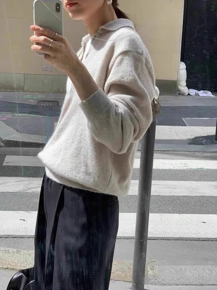 2025 Autumn/Winter New Women's Sweater 100% Wool Women's Knitted Hoodie Solid Color Casual Women's Top