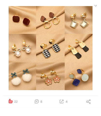 Vintage Personality Ear Clip Without Ear Piercings Advanced Sense Simple Earrings Fashion Temperament Pearl Ear Hanging Girl