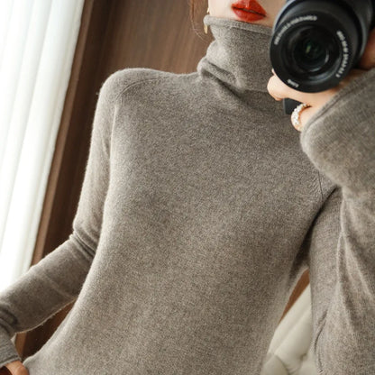 Autumn Winter Women Sweaters Turtleneck Long Sleeve Solid Slim Fit Basic Knit Tops Warm Bottoming Shirts High Strecth Pullovers
