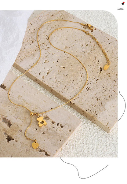 Hollow Bear Pendant Adjustable Necklace For Women 316L Stainless Steel Gold Plated Waterproof Women's Necklaces Girls Neck Chain