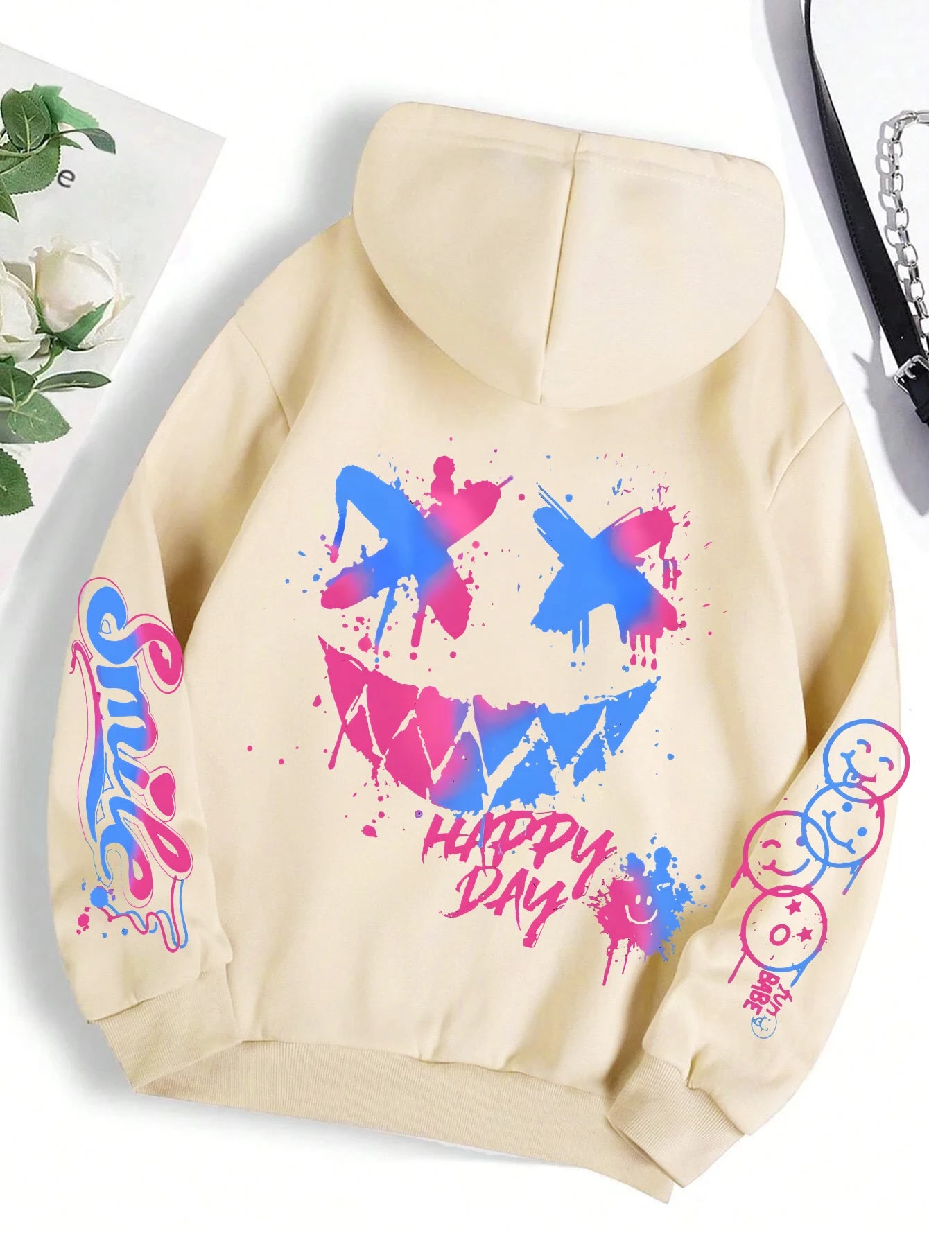 Happy Day Graffiti Print  men&Women Hoodie Street Hip Hop Hoody  Hoodies  Clothes