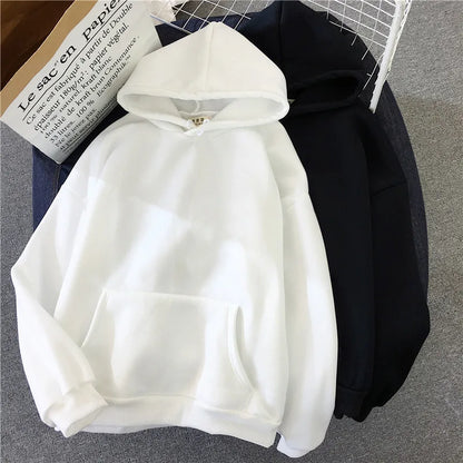 2024Autumn Casual Women's Solid Hoodie Comfortable Strecth Sweatshirts Loose Pocket Warm Clothes Fashion Street Female Pullovers