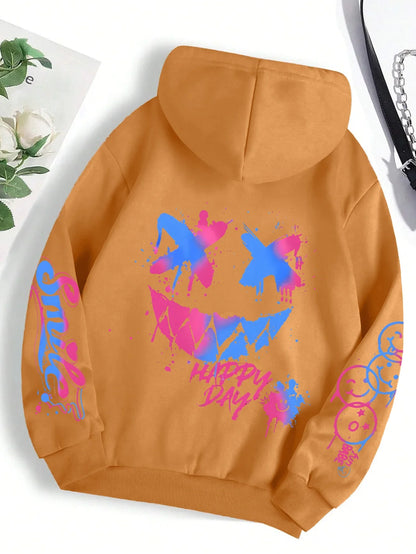 Happy Day Graffiti Print  men&Women Hoodie Street Hip Hop Hoody  Hoodies  Clothes