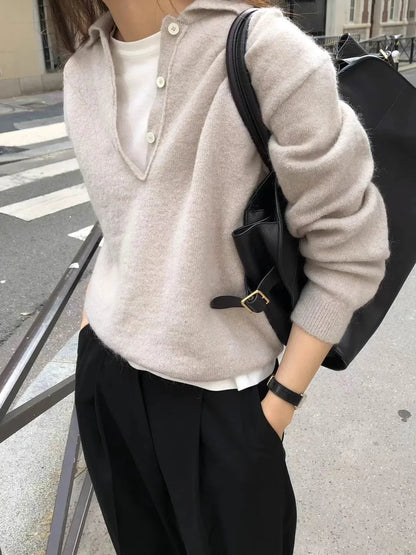 2025 Autumn/Winter New Women's Sweater 100% Wool Women's Knitted Hoodie Solid Color Casual Women's Top