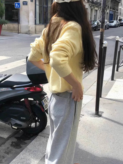 2025 Autumn/Winter New Women's Sweater 100% Wool Women's Knitted Hoodie Solid Color Casual Women's Top