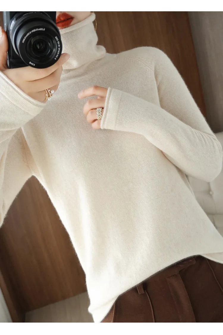 Autumn Winter Women Sweaters Turtleneck Long Sleeve Solid Slim Fit Basic Knit Tops Warm Bottoming Shirts High Strecth Pullovers