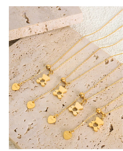 Hollow Bear Pendant Adjustable Necklace For Women 316L Stainless Steel Gold Plated Waterproof Women's Necklaces Girls Neck Chain