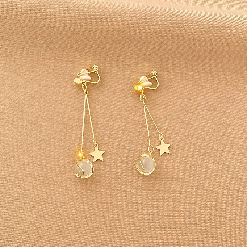 Vintage Personality Ear Clip Without Ear Piercings Advanced Sense Simple Earrings Fashion Temperament Pearl Ear Hanging Girl