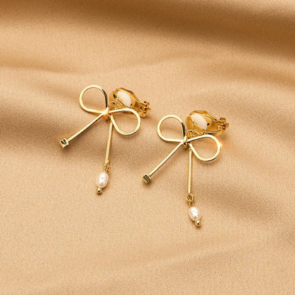 Vintage Personality Ear Clip Without Ear Piercings Advanced Sense Simple Earrings Fashion Temperament Pearl Ear Hanging Girl