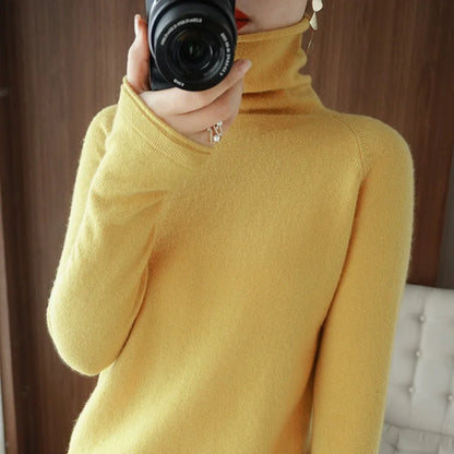 Autumn Winter Women Sweaters Turtleneck Long Sleeve Solid Slim Fit Basic Knit Tops Warm Bottoming Shirts High Strecth Pullovers
