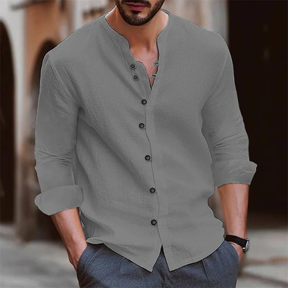 Men's shirts, stand-up collar shirts, fashionable and casual slim fit, solid color men's tops, outdoor shopping clothing S-3XL