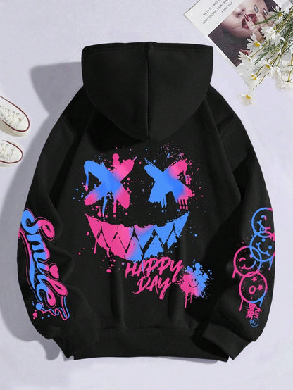 Happy Day Graffiti Print  men&Women Hoodie Street Hip Hop Hoody  Hoodies  Clothes