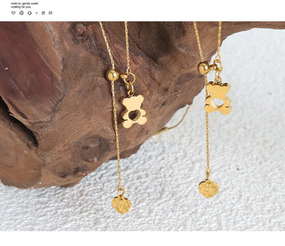 Hollow Bear Pendant Adjustable Necklace For Women 316L Stainless Steel Gold Plated Waterproof Women's Necklaces Girls Neck Chain