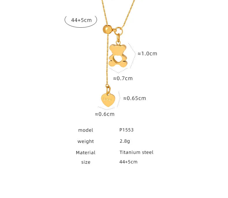 Hollow Bear Pendant Adjustable Necklace For Women 316L Stainless Steel Gold Plated Waterproof Women's Necklaces Girls Neck Chain