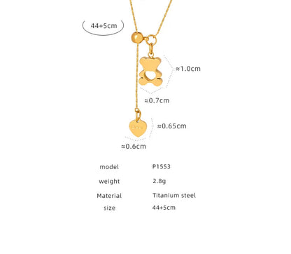 Hollow Bear Pendant Adjustable Necklace For Women 316L Stainless Steel Gold Plated Waterproof Women's Necklaces Girls Neck Chain