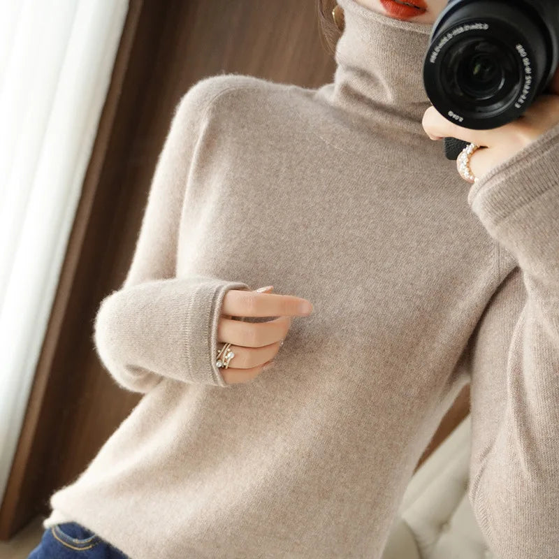 Autumn Winter Women Sweaters Turtleneck Long Sleeve Solid Slim Fit Basic Knit Tops Warm Bottoming Shirts High Strecth Pullovers