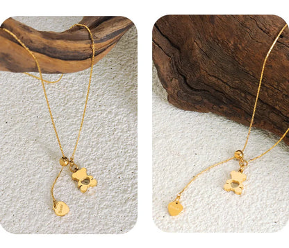 Hollow Bear Pendant Adjustable Necklace For Women 316L Stainless Steel Gold Plated Waterproof Women's Necklaces Girls Neck Chain