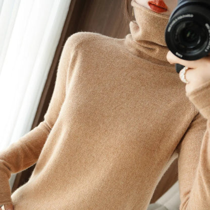 Autumn Winter Women Sweaters Turtleneck Long Sleeve Solid Slim Fit Basic Knit Tops Warm Bottoming Shirts High Strecth Pullovers