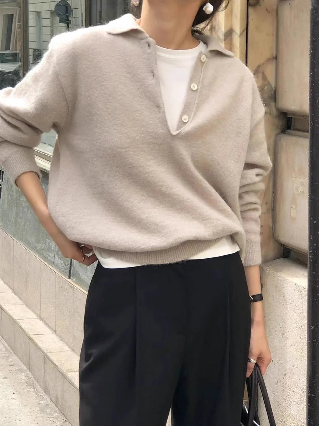 2025 Autumn/Winter New Women's Sweater 100% Wool Women's Knitted Hoodie Solid Color Casual Women's Top