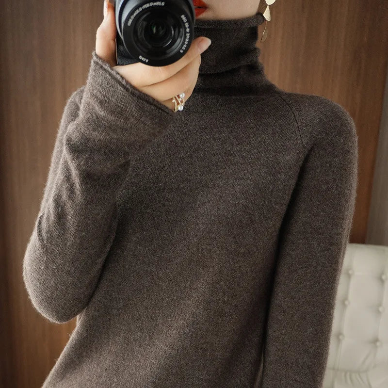 Autumn Winter Women Sweaters Turtleneck Long Sleeve Solid Slim Fit Basic Knit Tops Warm Bottoming Shirts High Strecth Pullovers