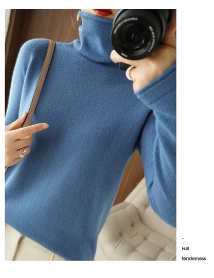 Autumn Winter Women Sweaters Turtleneck Long Sleeve Solid Slim Fit Basic Knit Tops Warm Bottoming Shirts High Strecth Pullovers