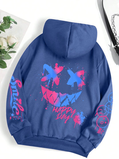 Happy Day Graffiti Print  men&Women Hoodie Street Hip Hop Hoody  Hoodies  Clothes