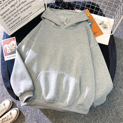 2024Autumn Casual Women's Solid Hoodie Comfortable Strecth Sweatshirts Loose Pocket Warm Clothes Fashion Street Female Pullovers