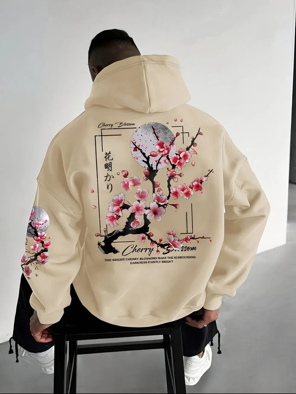 2025 Men's Autumn Cherry Blossoms and Moon Printed Patterns Soft and Comfortable Hoodie Fashion Outdoor Streetwear