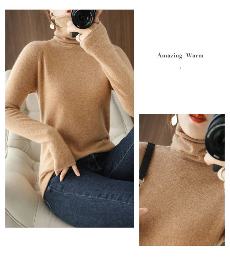 Autumn Winter Women Sweaters Turtleneck Long Sleeve Solid Slim Fit Basic Knit Tops Warm Bottoming Shirts High Strecth Pullovers