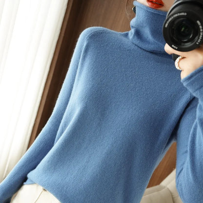 Autumn Winter Women Sweaters Turtleneck Long Sleeve Solid Slim Fit Basic Knit Tops Warm Bottoming Shirts High Strecth Pullovers