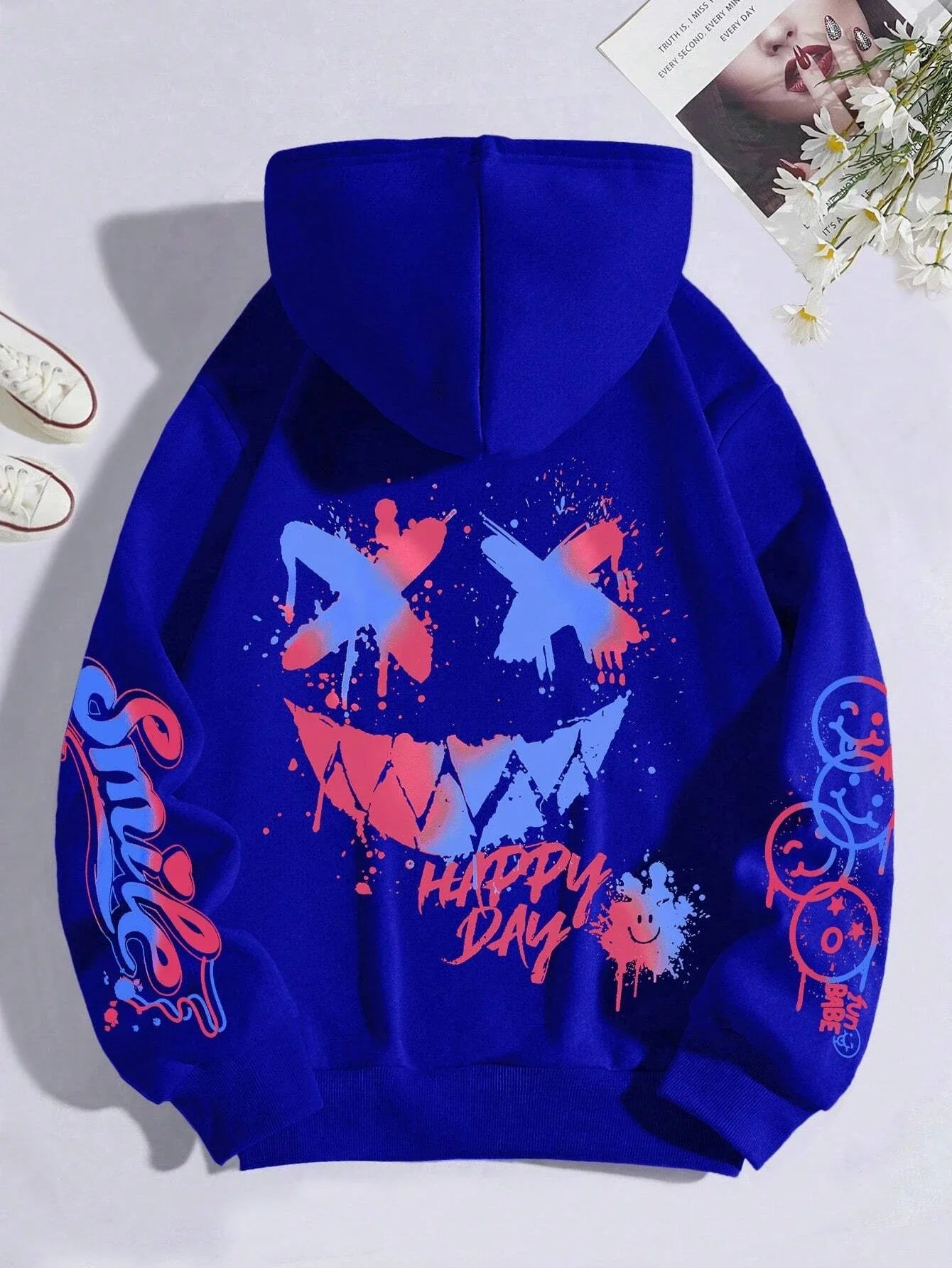 Happy Day Graffiti Print  men&Women Hoodie Street Hip Hop Hoody  Hoodies  Clothes