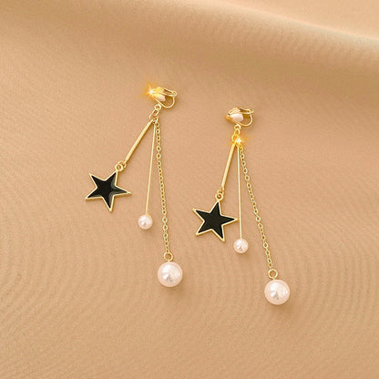 Vintage Personality Ear Clip Without Ear Piercings Advanced Sense Simple Earrings Fashion Temperament Pearl Ear Hanging Girl