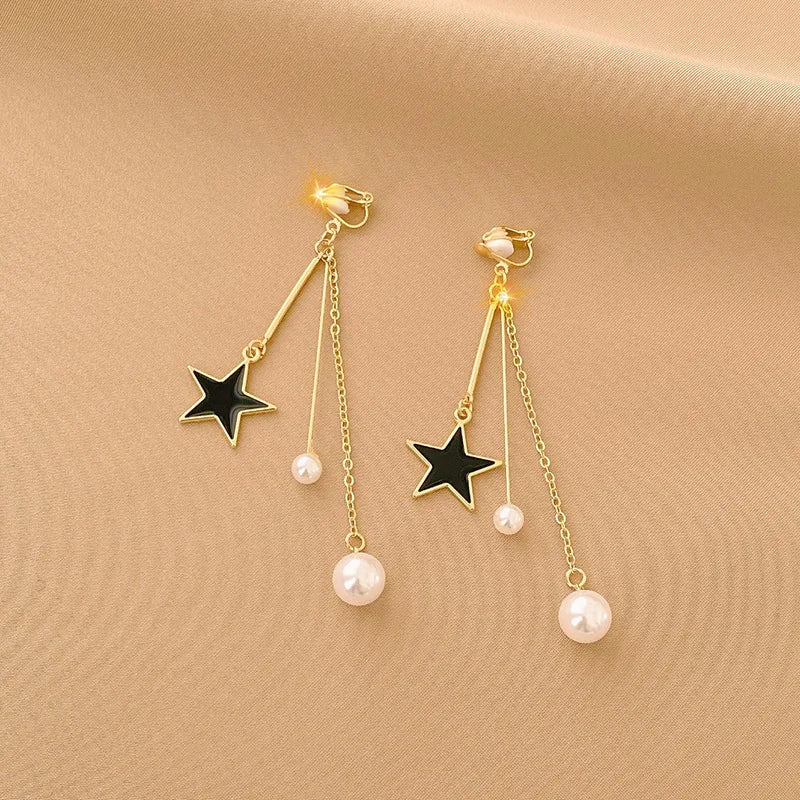 Vintage Personality Ear Clip Without Ear Piercings Advanced Sense Simple Earrings Fashion Temperament Pearl Ear Hanging Girl