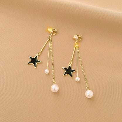 Vintage Personality Ear Clip Without Ear Piercings Advanced Sense Simple Earrings Fashion Temperament Pearl Ear Hanging Girl