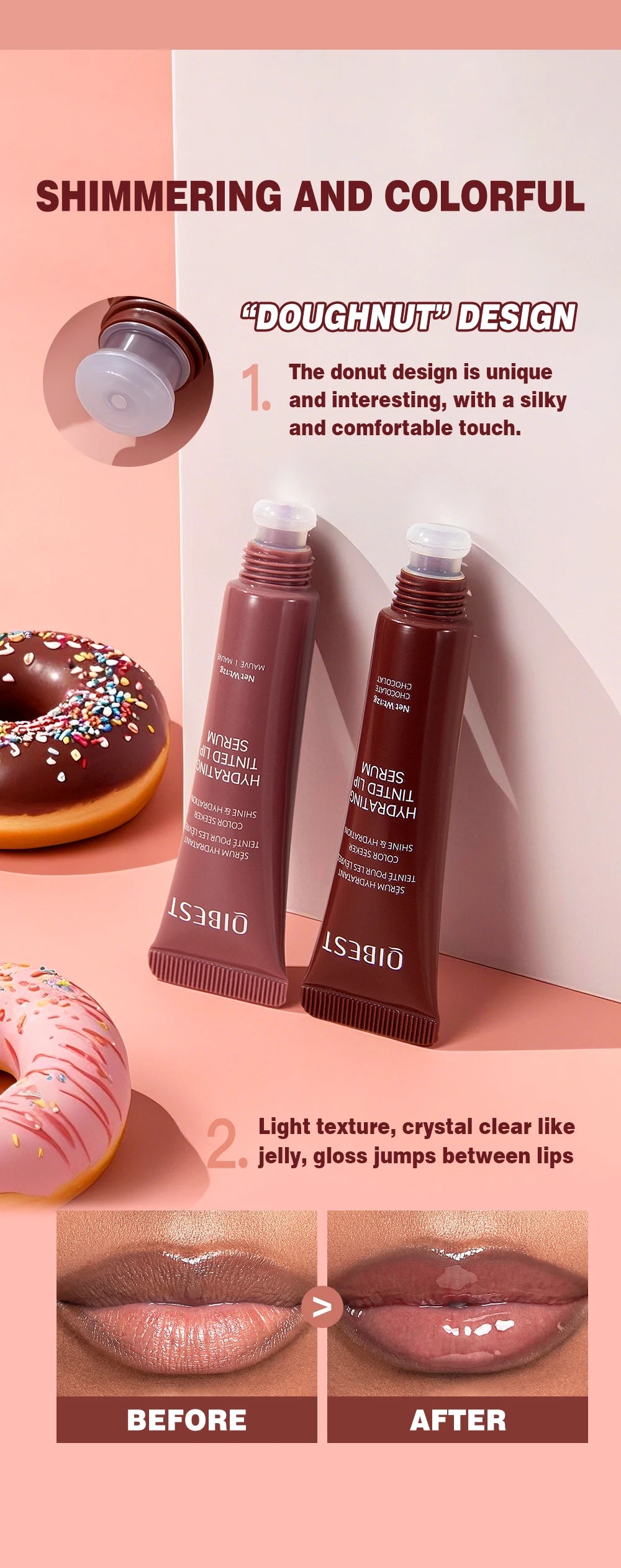 QIBEST Crystal Lip Balm Moisturizing Lip Gloss Oil Jelly Lipgloss Long Lasting Liquid Lipstick Hydrating Tinted Lip Serum Makeup