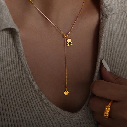 Hollow Bear Pendant Adjustable Necklace For Women 316L Stainless Steel Gold Plated Waterproof Women's Necklaces Girls Neck Chain