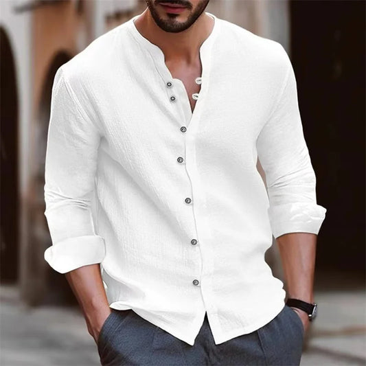 Men's shirts, stand-up collar shirts, fashionable and casual slim fit, solid color men's tops, outdoor shopping clothing S-3XL