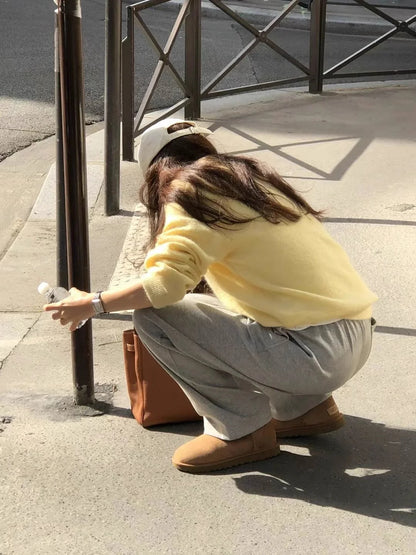 2025 Autumn/Winter New Women's Sweater 100% Wool Women's Knitted Hoodie Solid Color Casual Women's Top