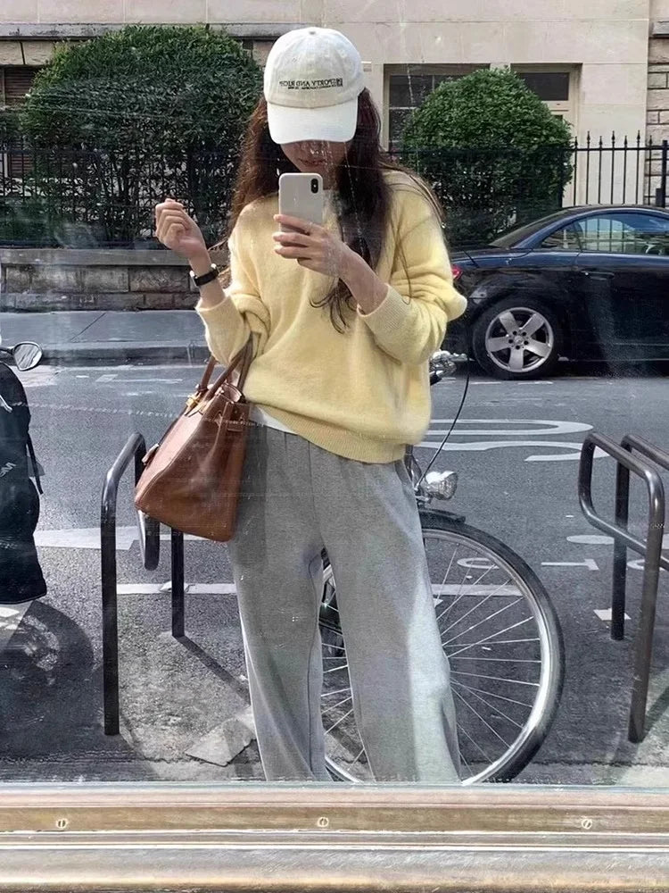 2025 Autumn/Winter New Women's Sweater 100% Wool Women's Knitted Hoodie Solid Color Casual Women's Top