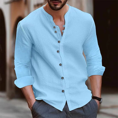 Men's shirts, stand-up collar shirts, fashionable and casual slim fit, solid color men's tops, outdoor shopping clothing S-3XL