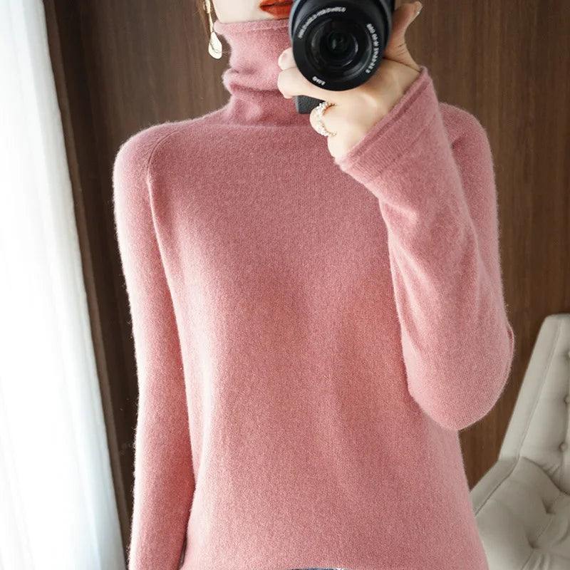Autumn Winter Women Sweaters Turtleneck Long Sleeve Solid Slim Fit Basic Knit Tops Warm Bottoming Shirts High Strecth Pullovers