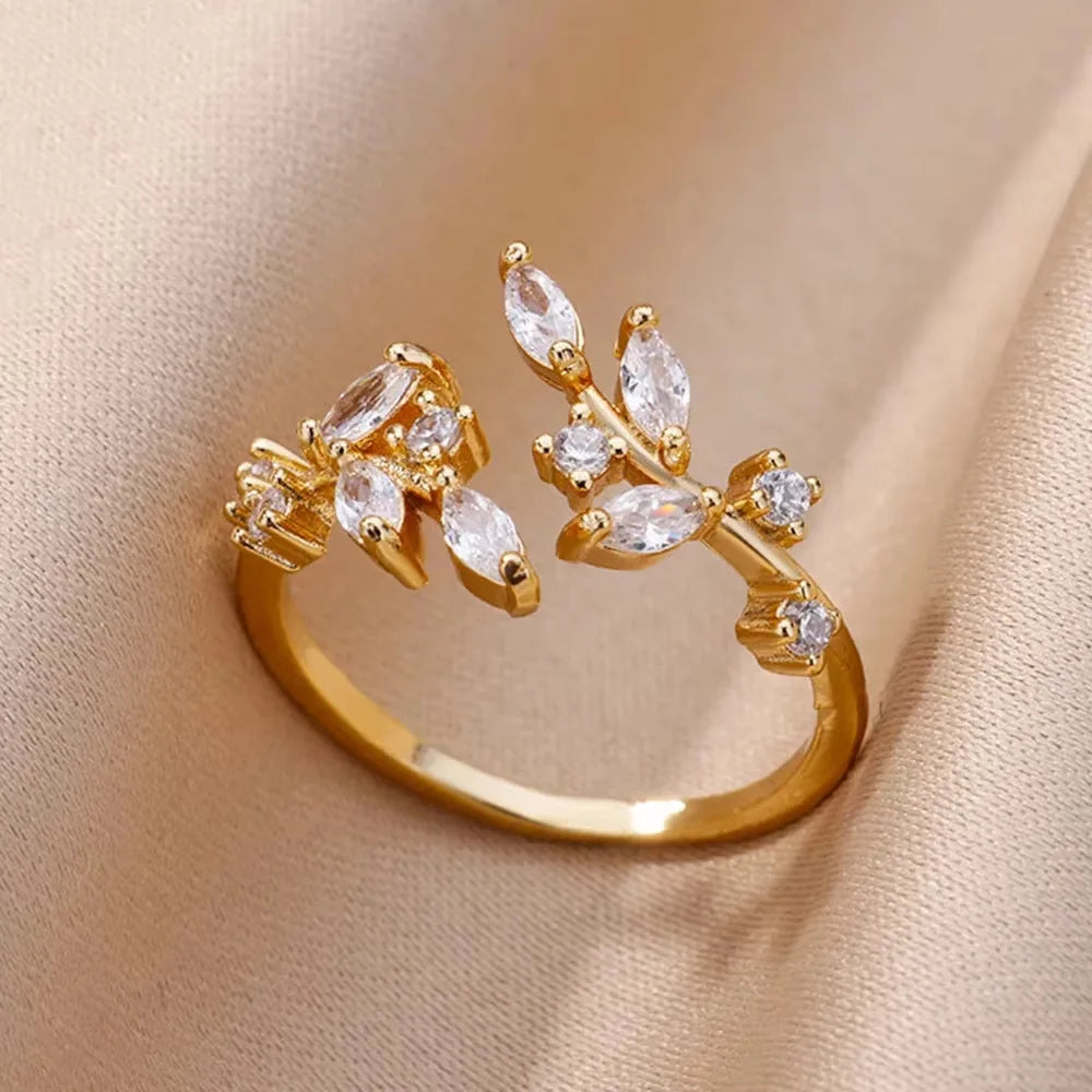 Gold Plated Stainless Steel Crystal Rings For Women Chain Geometry Zircon Finger Ring Jewelry Gift anillos mujer 2025 New Trendy