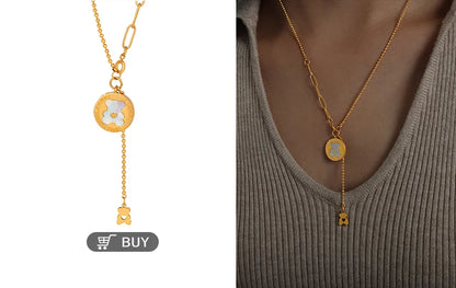 Hollow Bear Pendant Adjustable Necklace For Women 316L Stainless Steel Gold Plated Waterproof Women's Necklaces Girls Neck Chain
