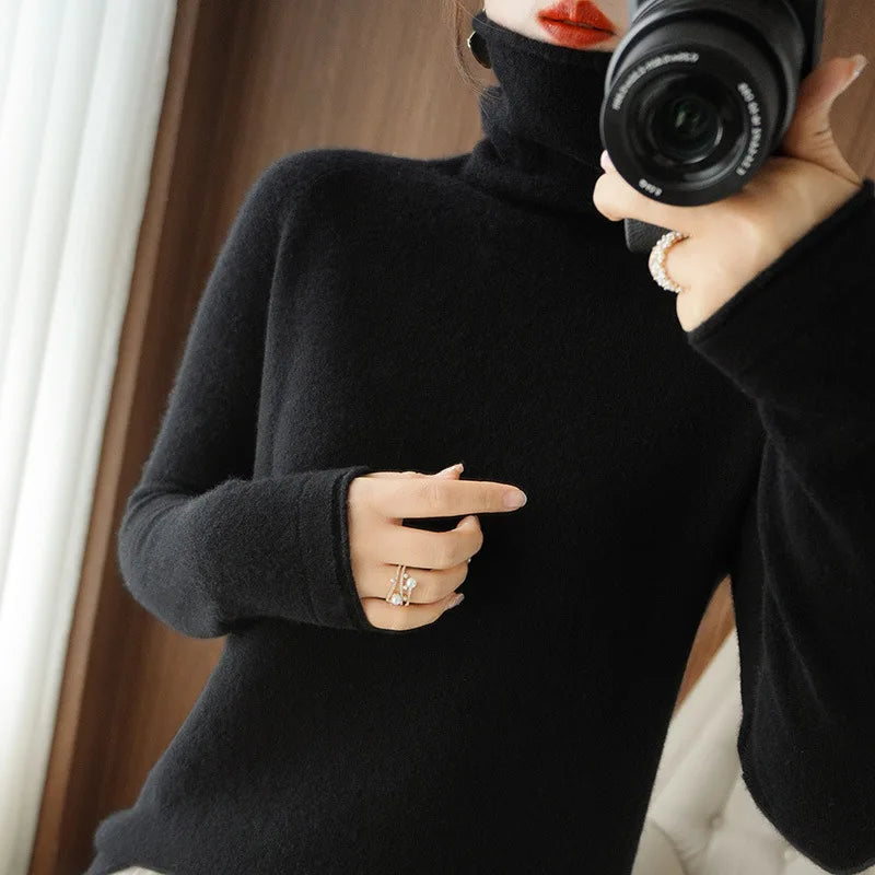 Autumn Winter Women Sweaters Turtleneck Long Sleeve Solid Slim Fit Basic Knit Tops Warm Bottoming Shirts High Strecth Pullovers