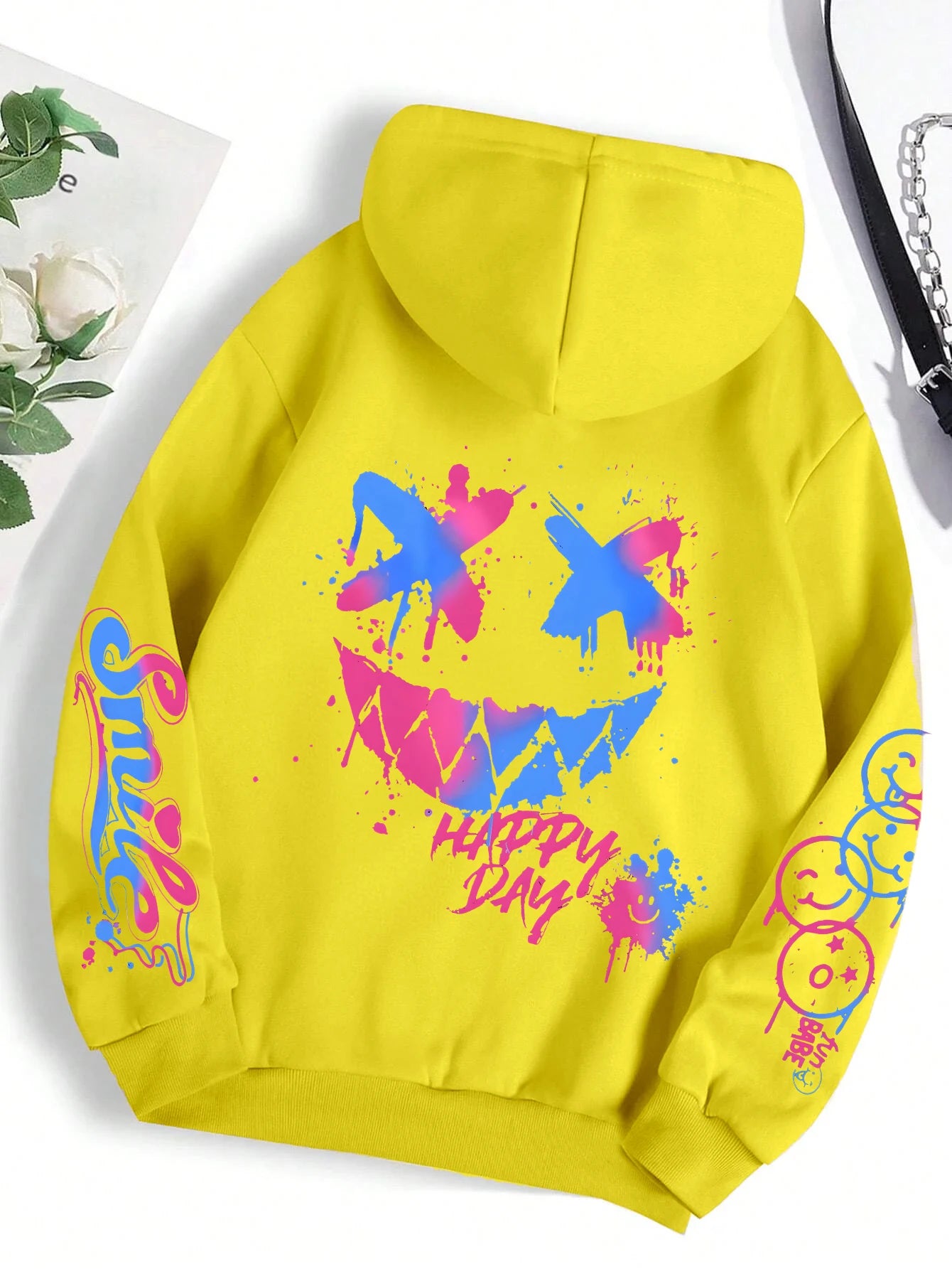 Happy Day Graffiti Print  men&Women Hoodie Street Hip Hop Hoody  Hoodies  Clothes
