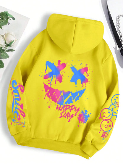 Happy Day Graffiti Print  men&Women Hoodie Street Hip Hop Hoody  Hoodies  Clothes